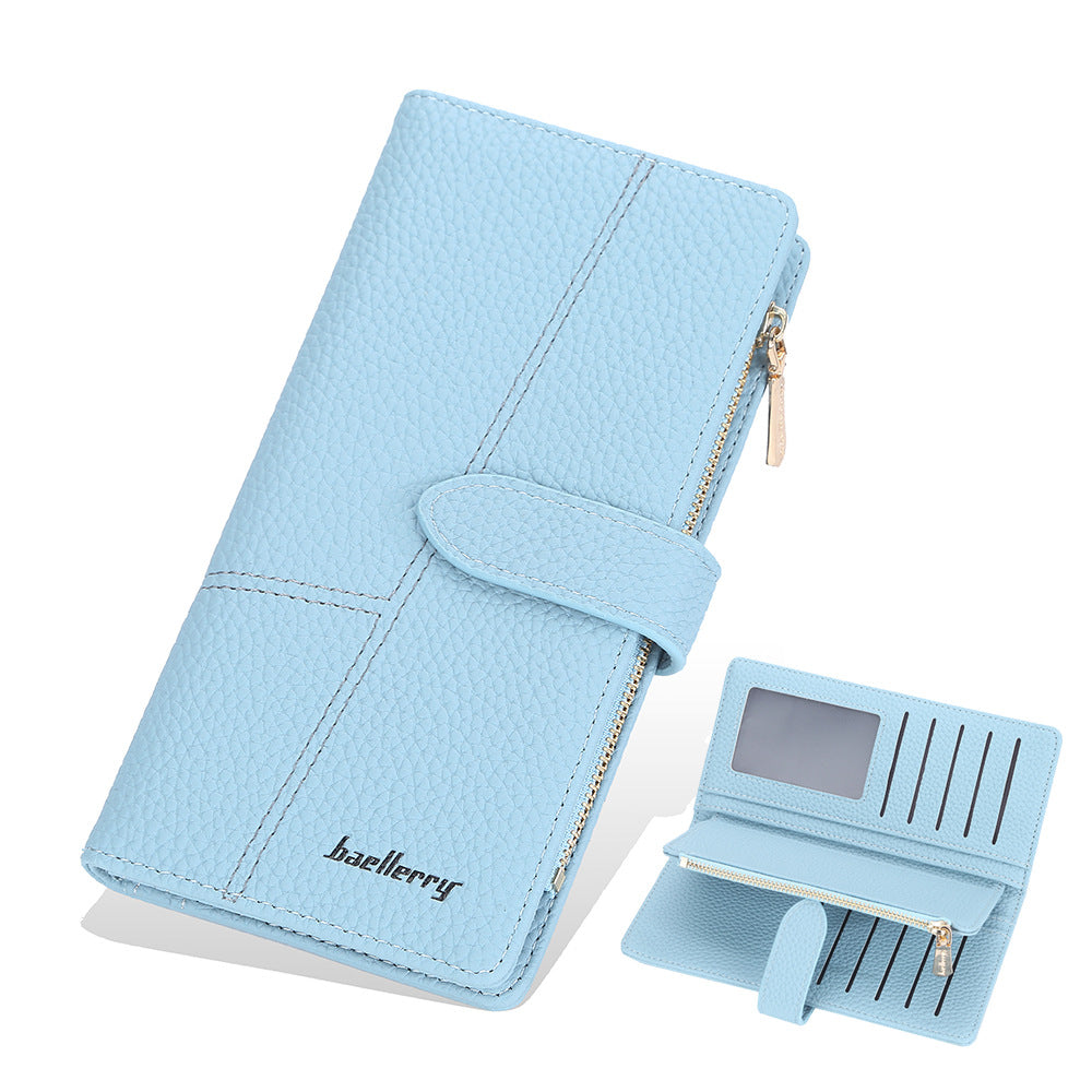 Women's Long Korean Style Multiple Slots Zipper Lychee Ladies Wallet