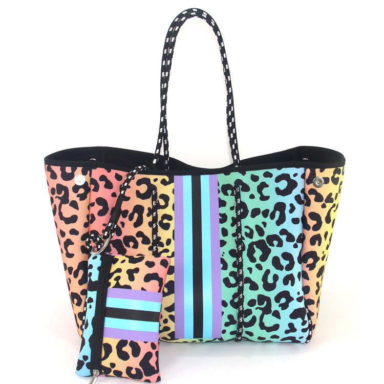 Leopard Print Printed Black Portable Beach Shoulder Bags