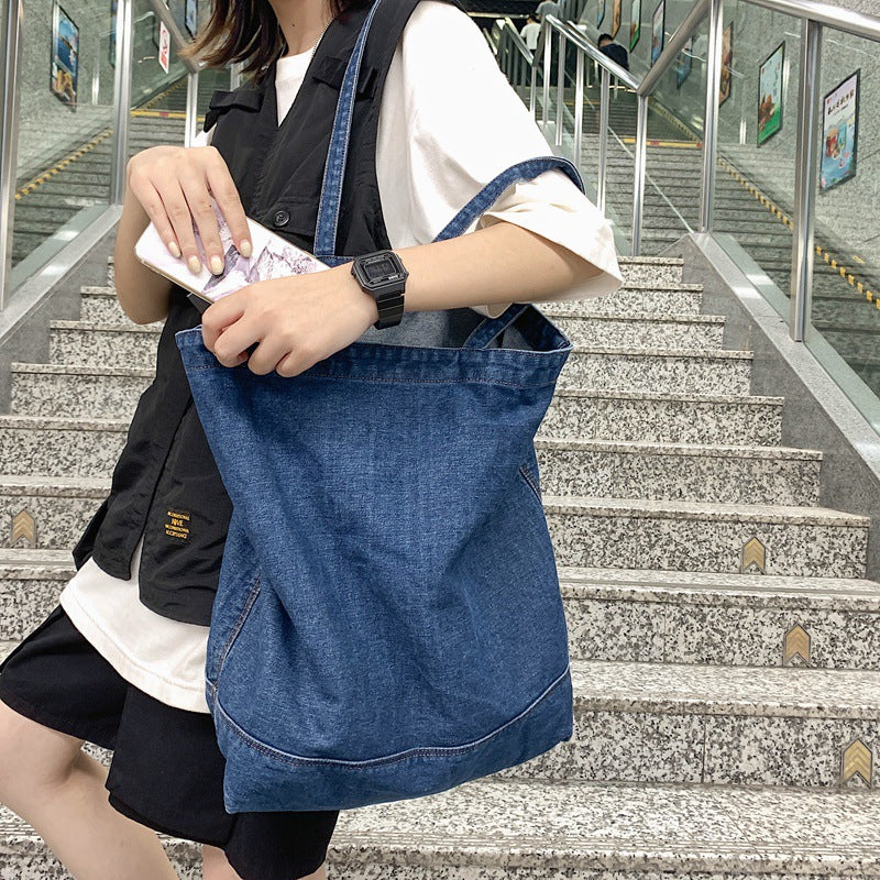Women's Korean Style Denim Canvas Simple Large Capacity Solid Women's Shoulder Bag