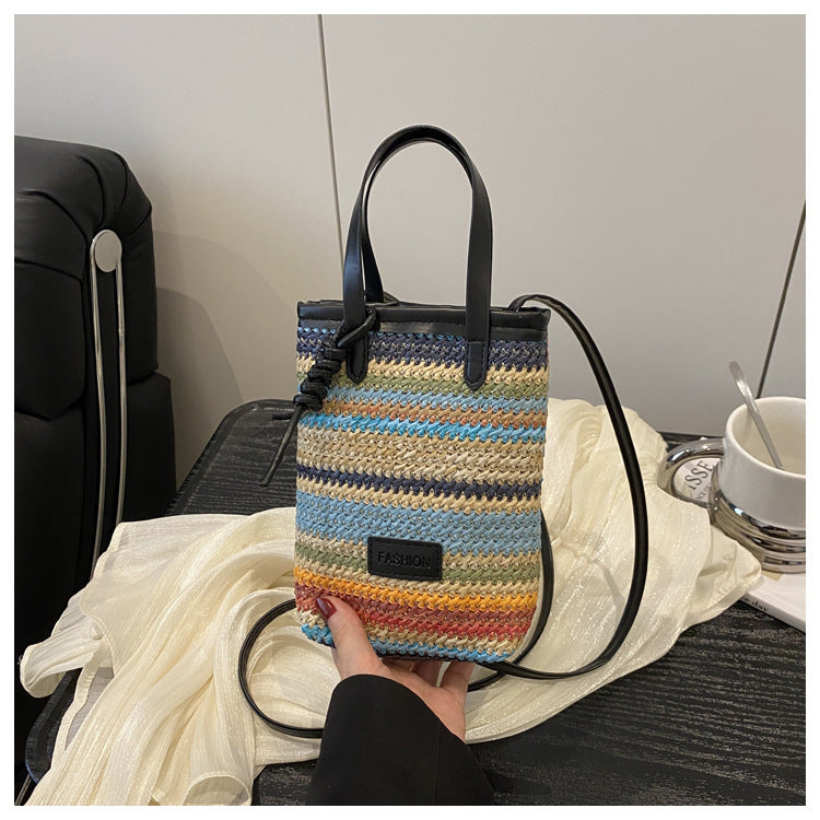 Women's Straw Woven Trendy Unique Fashionable Stylish Color Small Square Bags