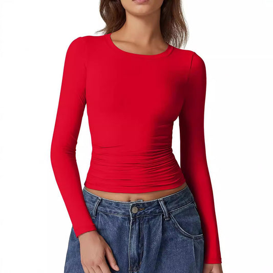 Women's Slim Fit Bottoming T-shirt Round Neck Tops