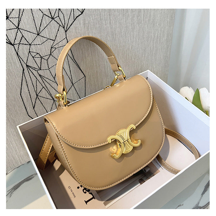 Women's Leather Texture Simple Saddle Retro Arc Bags