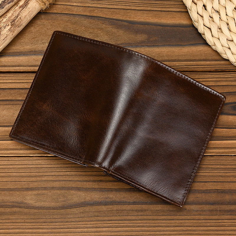 Women's & Men's Three-fold Genuine Leather For Swiping First Layer Cow Oil Two-fold Men's Wallet