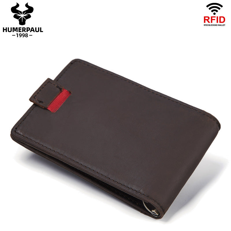 Men's Crazy Horse Leather Beauty Gold Clip Ladies Wallets