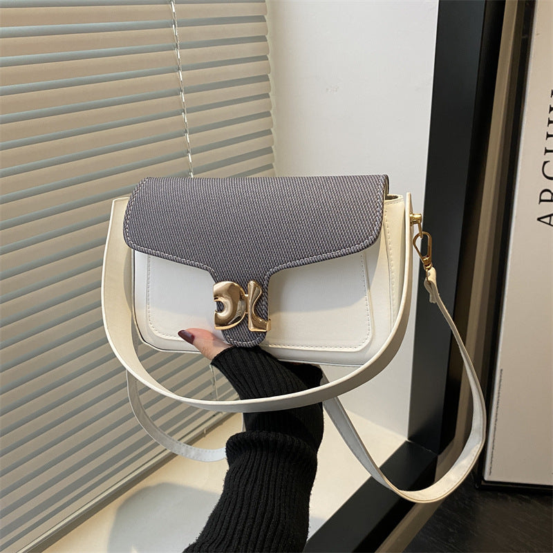 Simple Contrast Color Retro Texture Portable Lady Women's Shoulder Bag
