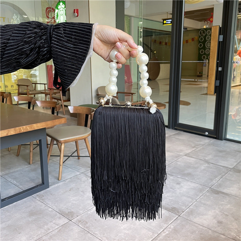 Women's Fashion Tassel Underarm Pearl Chain Dinner Bags