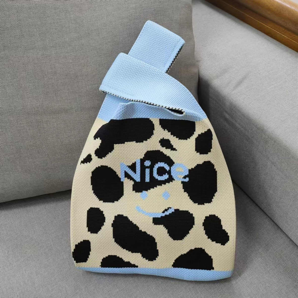 Summer Cartoon Portable Knitted Lunch Hand Woven Color Collision Handbags