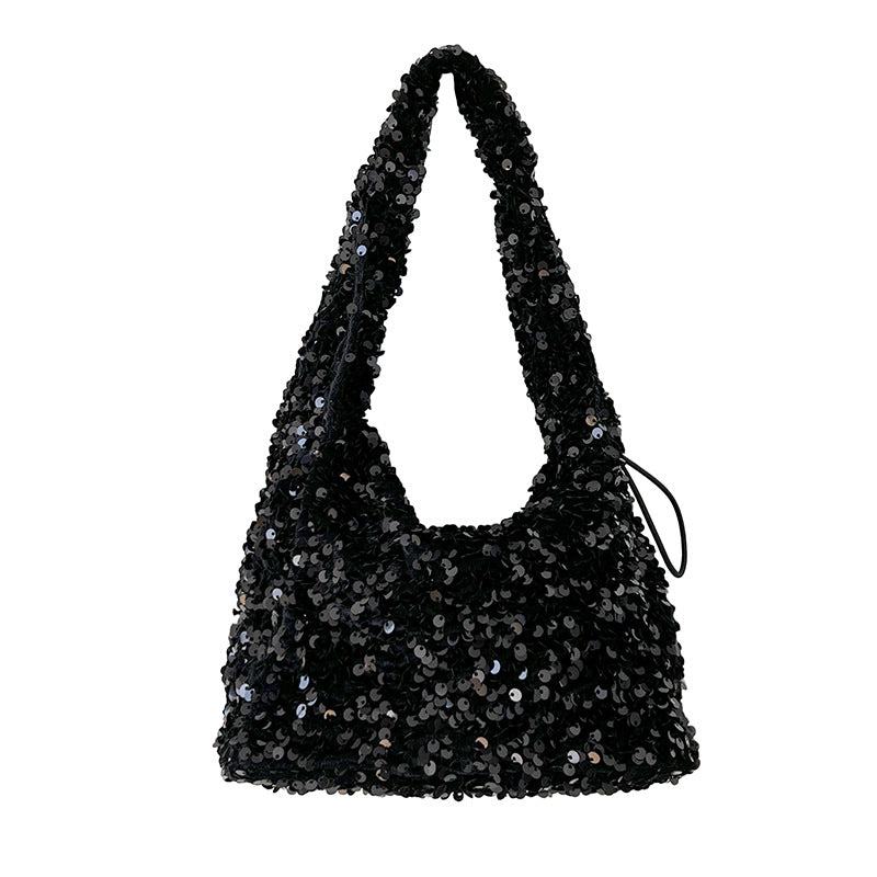 Portable Sequin Female Niche Shiny Drawstring Hand Carrying Handbags