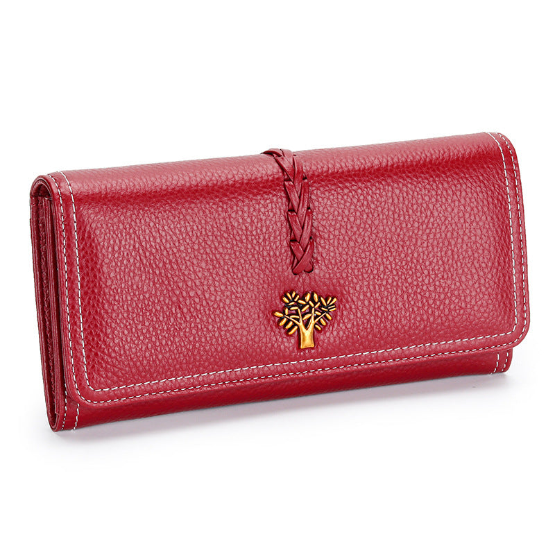 Women's Full Leather Long Genuine Tri Fold Large Capacity Hand Ladies Wallet