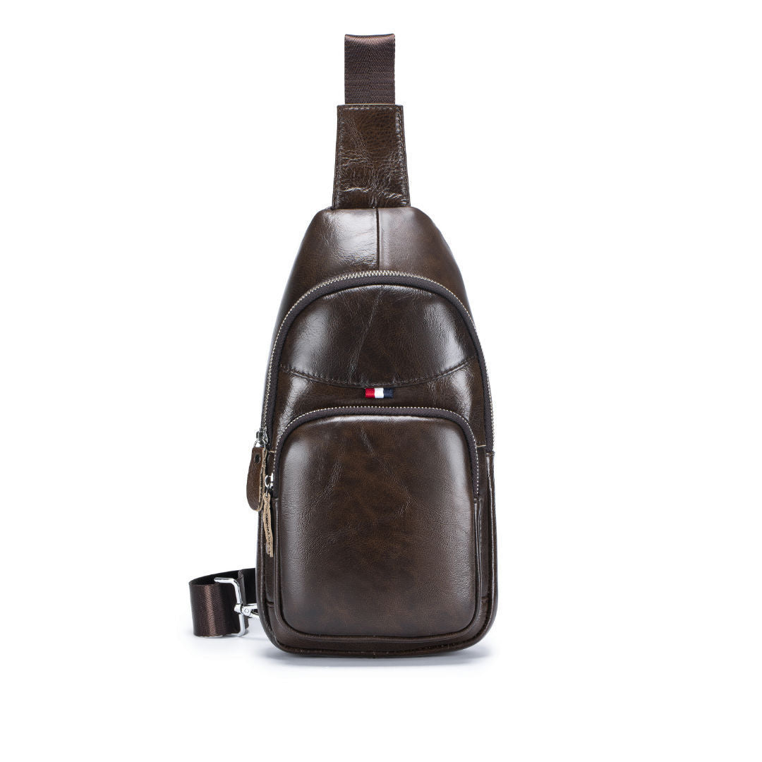 Men's Creative Unique Leather Black Cowhide Men's Chest Bags