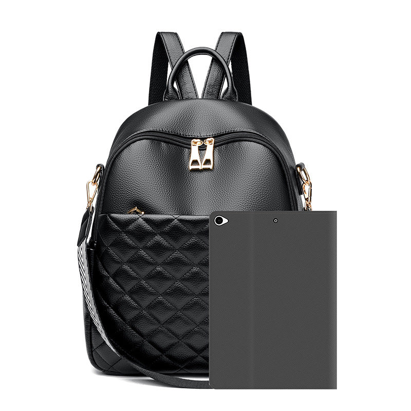 Rhombus Soft Leather Simple Large Capacity Backpacks