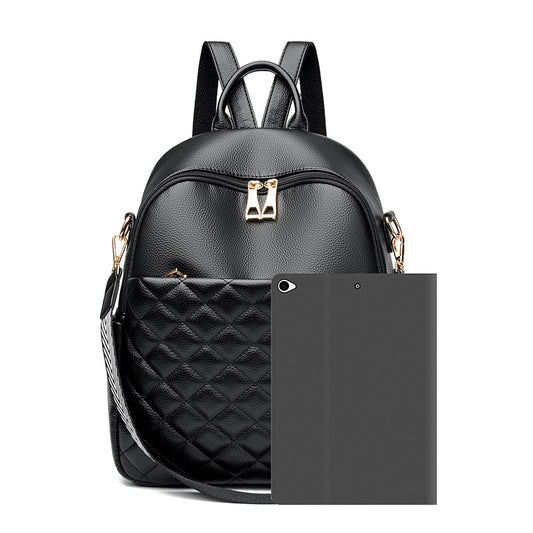 Rhombus Soft Leather Simple Large Capacity Backpacks