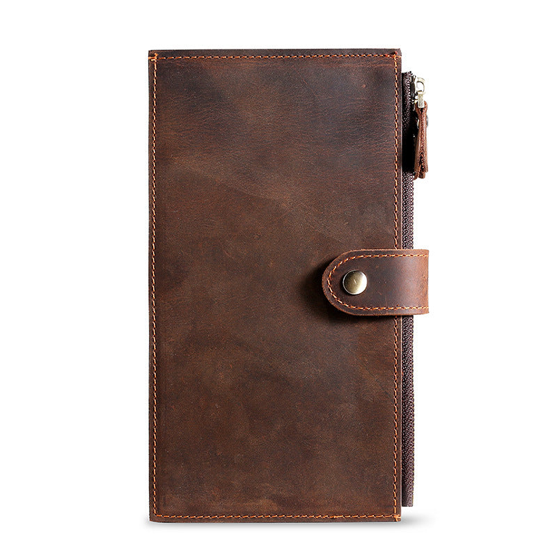 Horse Leather Antimagnetic Integrated Large Capacity Sleeve Zipper Card Holder