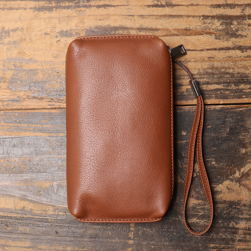 Men's Genuine Leather Clutch Soft Zip Long First Bags