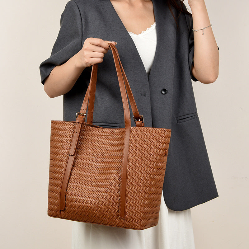 Women's Fashionable Woven Pattern Commuter Large Capacity Vegetable Bags