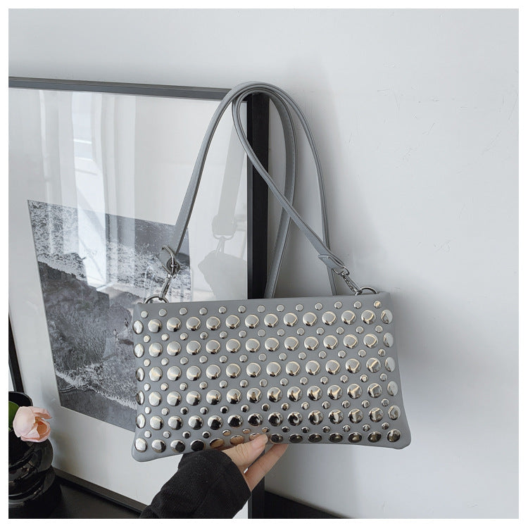 Women's Rivet Shiny Textured Wide Strap Small Square Bags