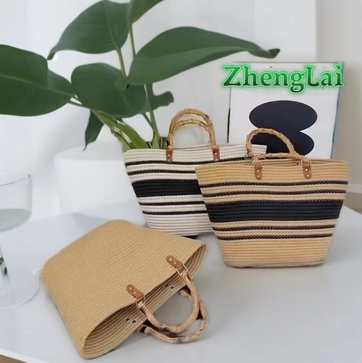 Women's Woven Fashion Bamboo Joint Portable Cotton Rope Women's Handbag