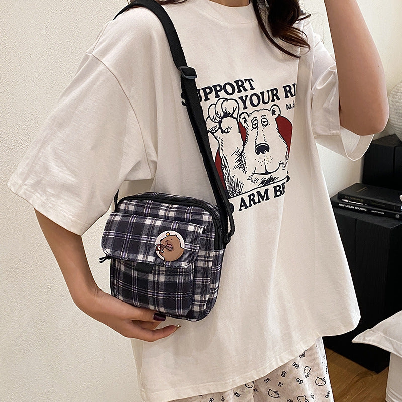 Women's Canvas Plaid Minority Plush Mini Retro Women's Shoulder Bag