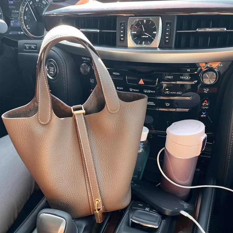Women's Genuine Leather Vegetable Basket Bride Litchi Grain Bags
