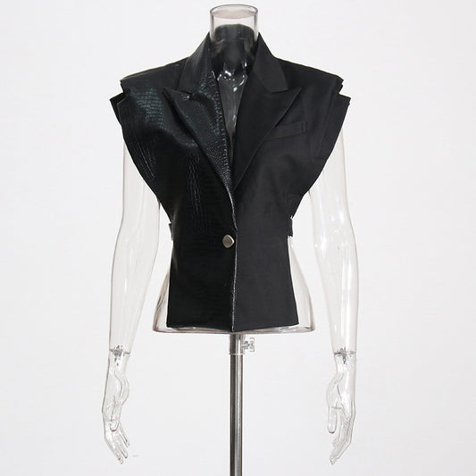 Crocodile Pattern Leather Stitching Fabric Personality Jackets