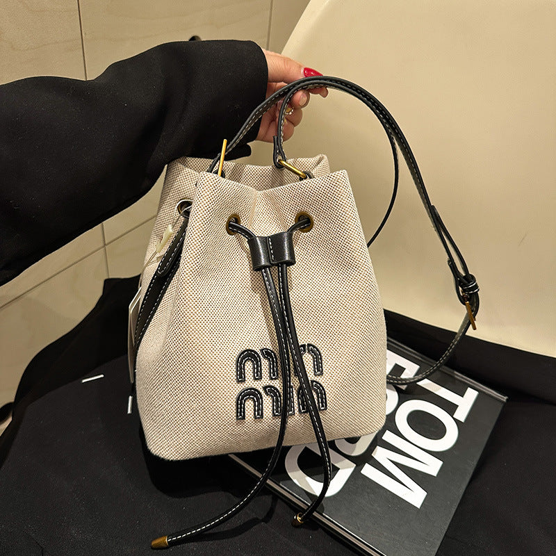Women's Drawstring Bundle Fashion Contrast Color High-grade Bucket Bags
