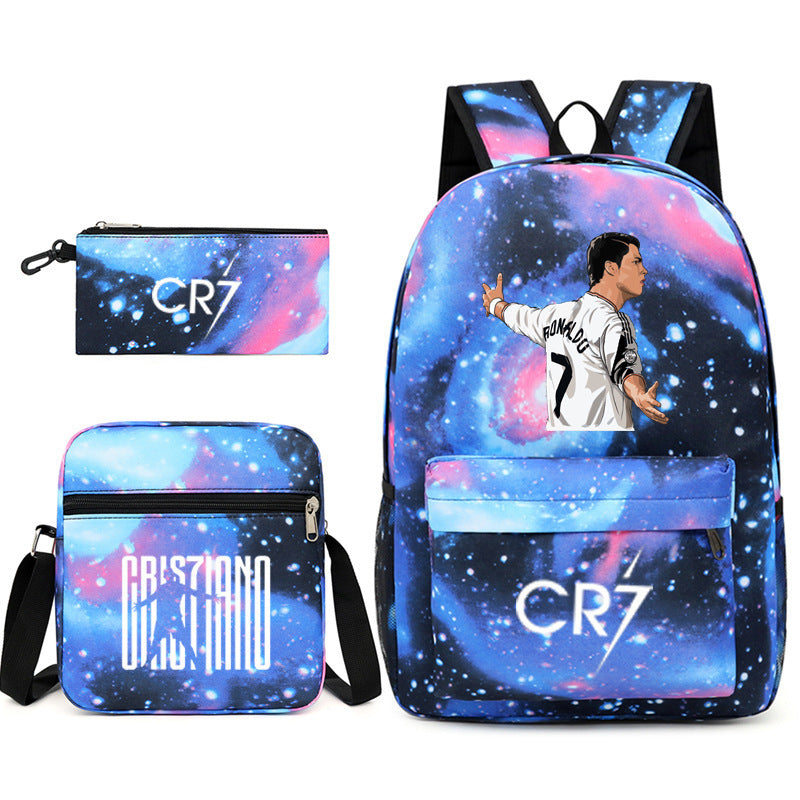 Football Luo Peripheral Printed Three-piece Set Backpacks