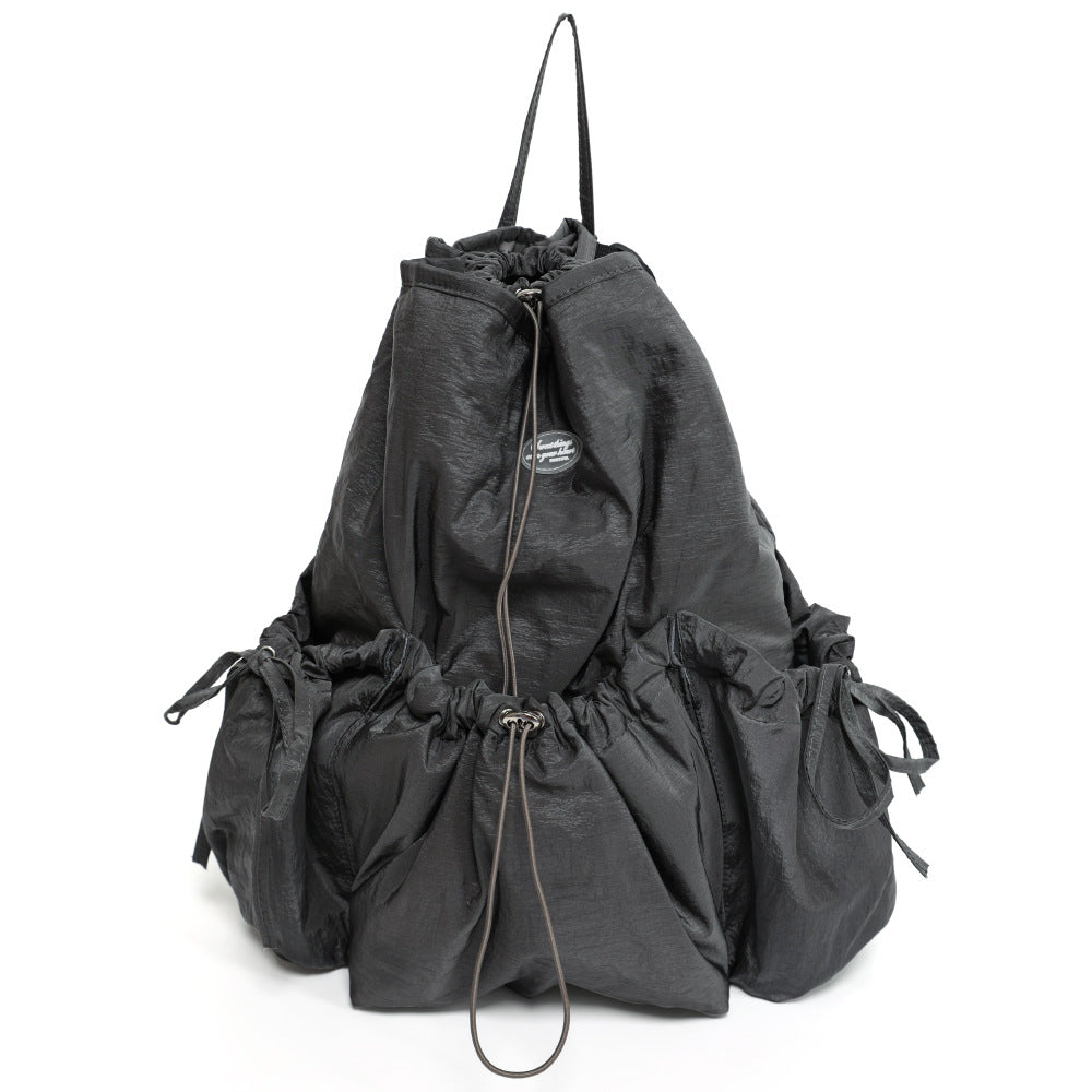 Women's Fashion Drawstring Korean Wrinkled Nylon Lightweight Backpacks