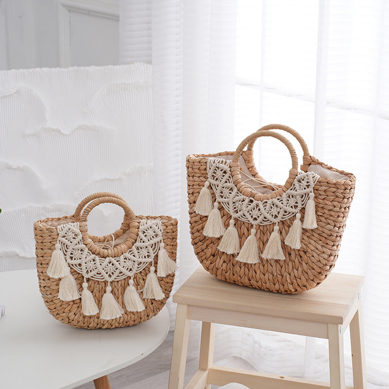 Simple Nordic Style Straw Semicircle Versatile Handbags