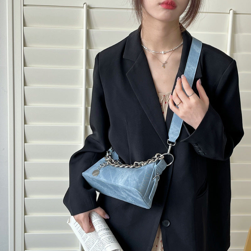 Women's Fashionable Denim Simple Moon Chain Underarm Crossbody Bags