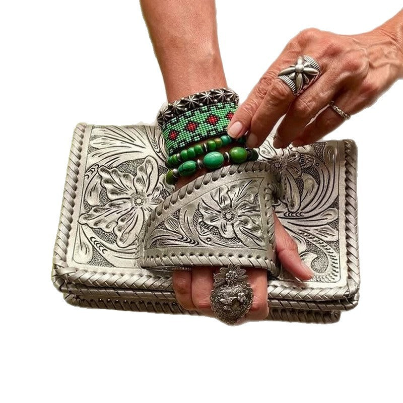 Dance Western Style Retro Embossed Large Capacity Women's Handbag