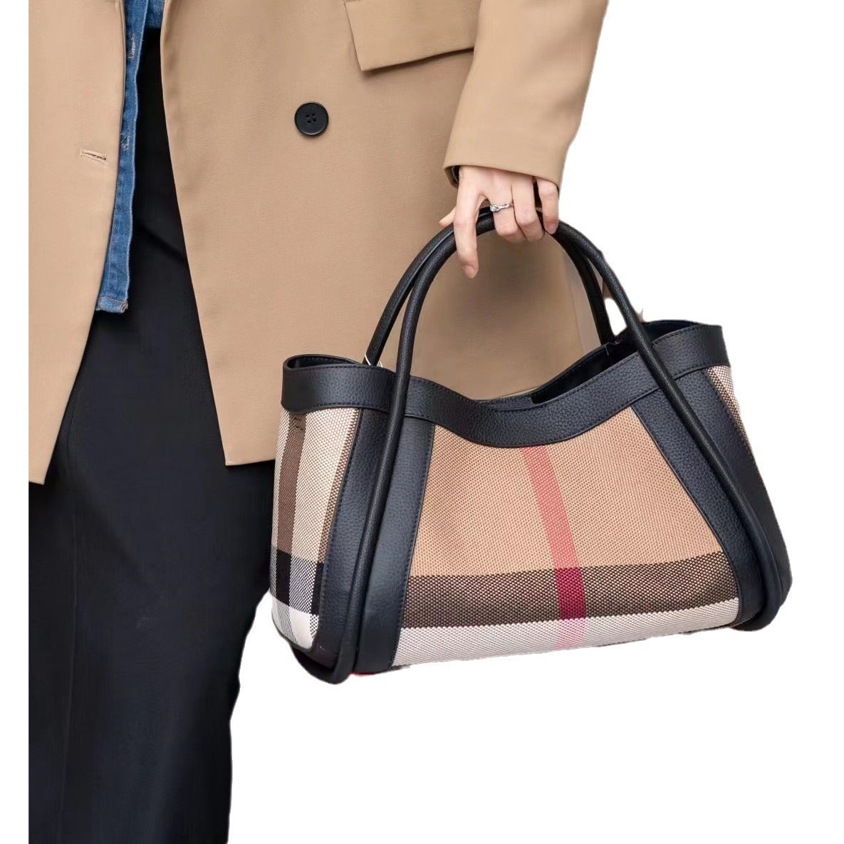 Genuine Leather Plaid Canvas Live Streaming Handbags