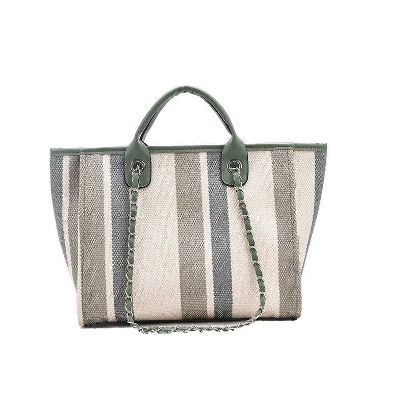 Women's Large Capacity Striped Chain Tide Class Women's Shoulder Bag