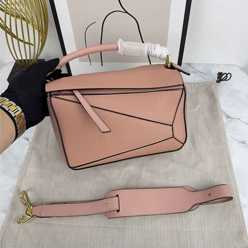 Women's Lychee Pattern Geometric Fashion Portable Leather Shoulder Bags