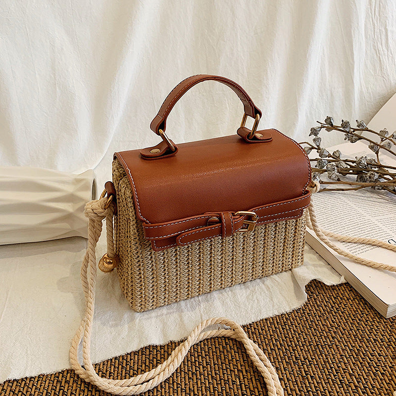 Women's Style Straw Woven Fashionable Box Western Beach Women's Shoulder Bag