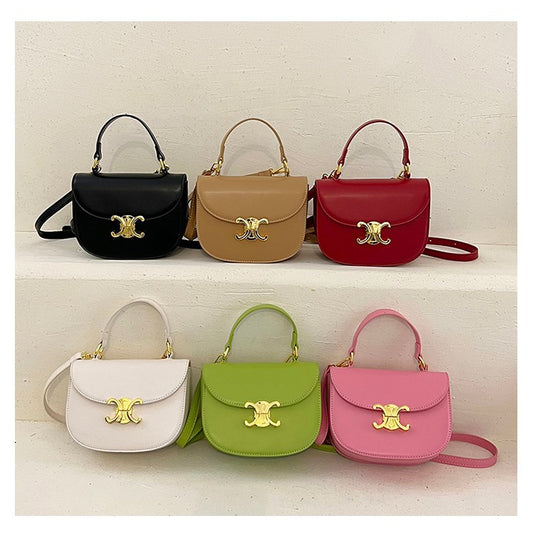Women's Leather Texture Simple Saddle Retro Arc Bags