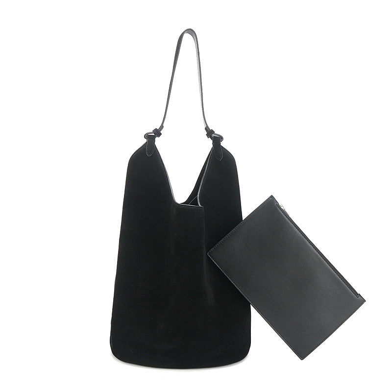 Single Frosted Cowhide Suede Dumpling Niche Bucket Bags