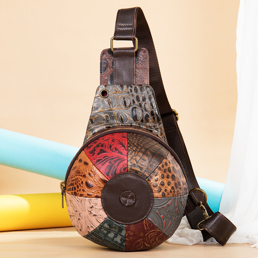 Women's Genuine Leather Fashion Trendy Patchwork Earphone Waist Packs