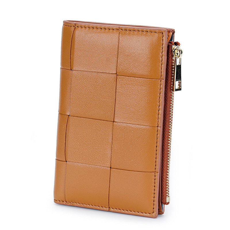 Women's Medium Style Fashion Sheepskin Handmade Large Woven Multiple Slots Ladies Wallet