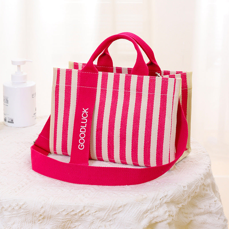 Women's Portable Waterproof Film Canvas Striped Handbags