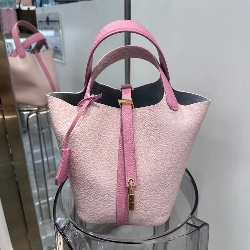Women's Genuine Leather Vegetable Basket Bride Litchi Grain Bags