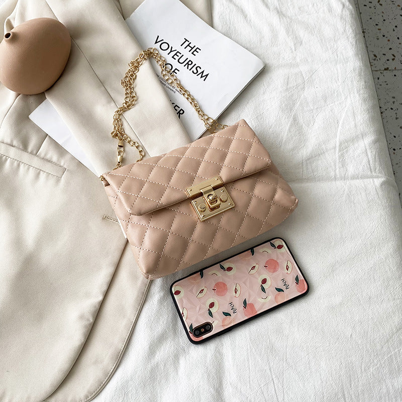 Graceful Beautiful Simple Embroidered Rhombus Chain Women's Messenger Bag