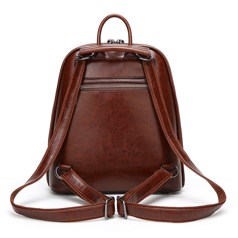 Women's Leather Fashion Oil Wax Cowhide Vintage Backpacks