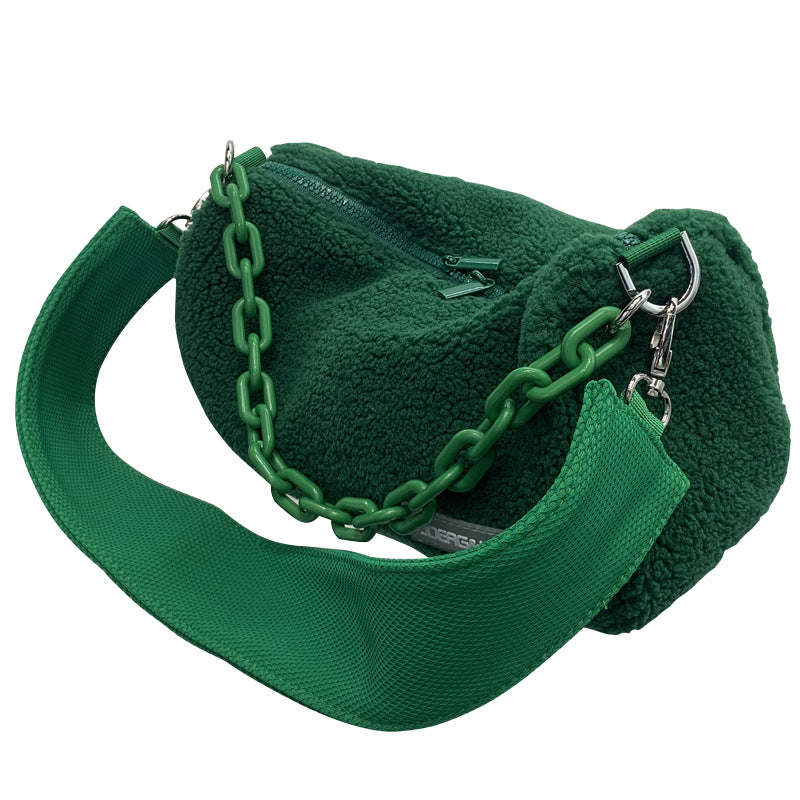Women's Ge Plush Acrylic Chain Wide Strap Shoulder Bags