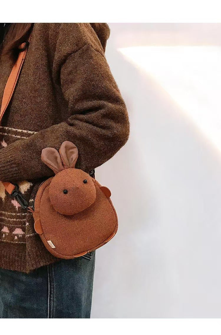 Tricolor Patch Chocolate Rabbit Cute Lamb Wool Female Winter Plush Women's Messenger Bag