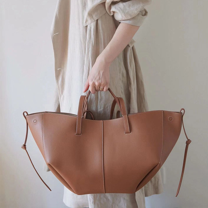 Women's Niche Cowhide Portable Large Capacity Shopping Tote Bags