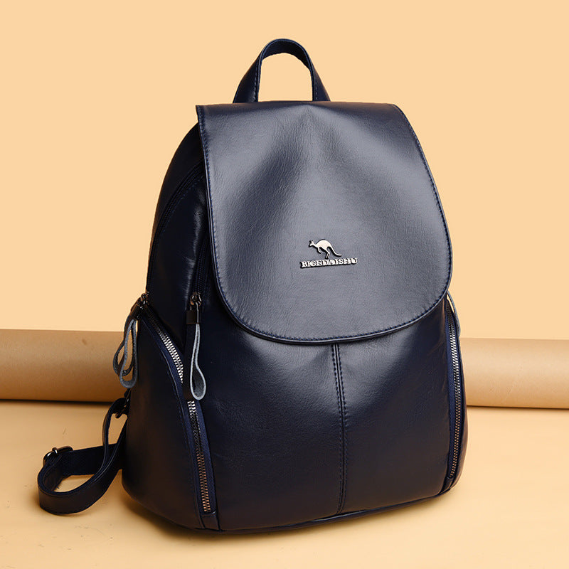Women's Fashion Large Capacity Soft Leather Simple Backpacks