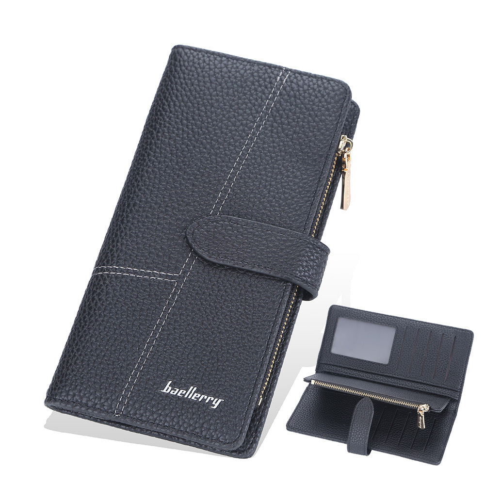Women's Long Korean Style Multiple Slots Zipper Lychee Ladies Wallet