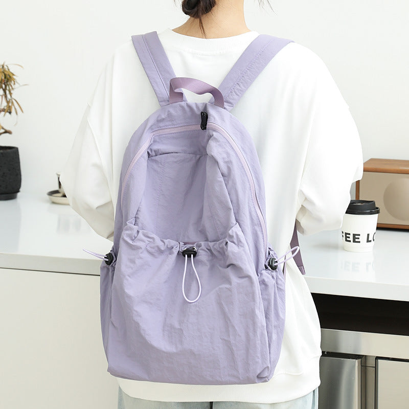 Women's Artistic Nylon Fashionable Pleated Canvas Drawstring Backpacks