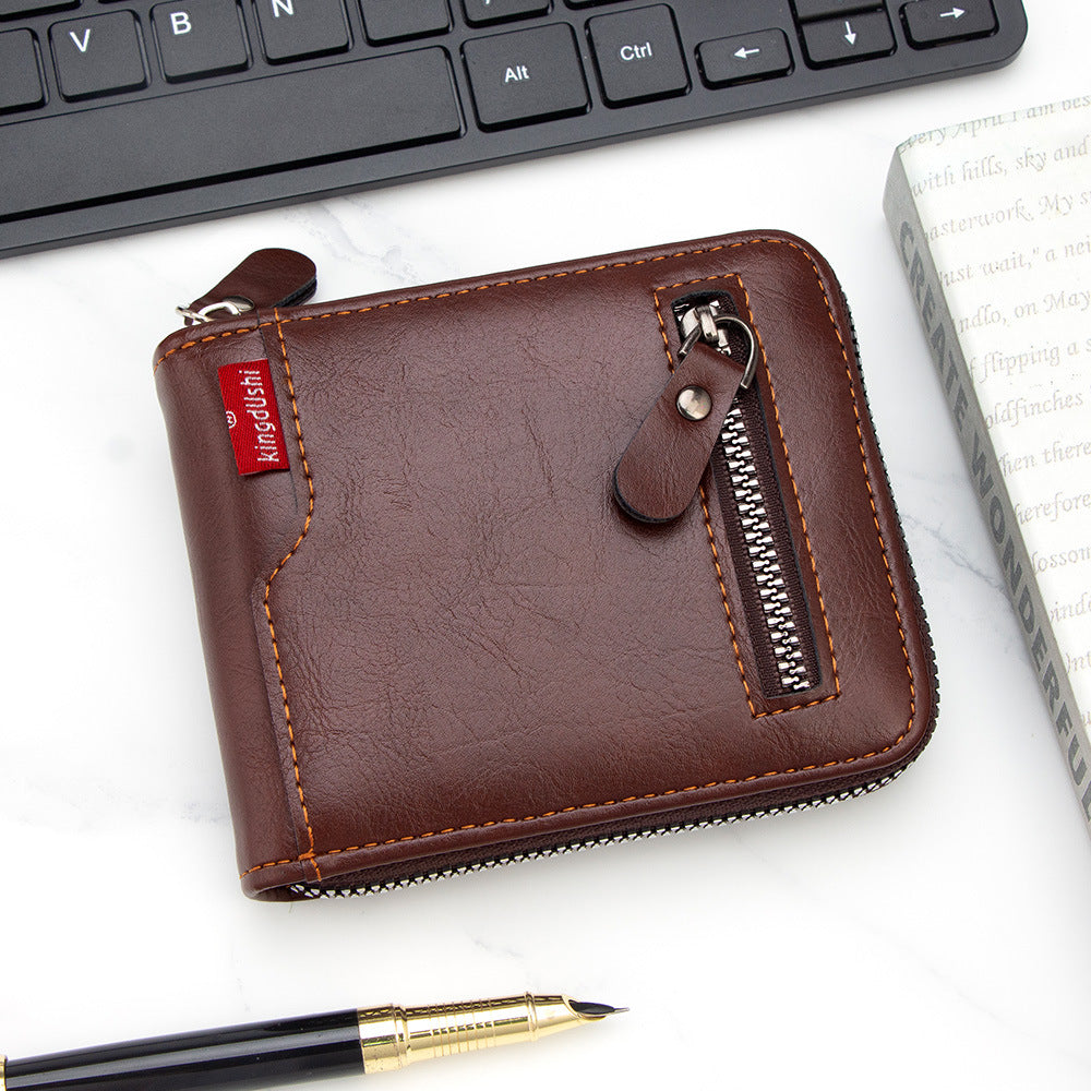 Men's Novel Design Oil Wax Leather Business Men's Wallet