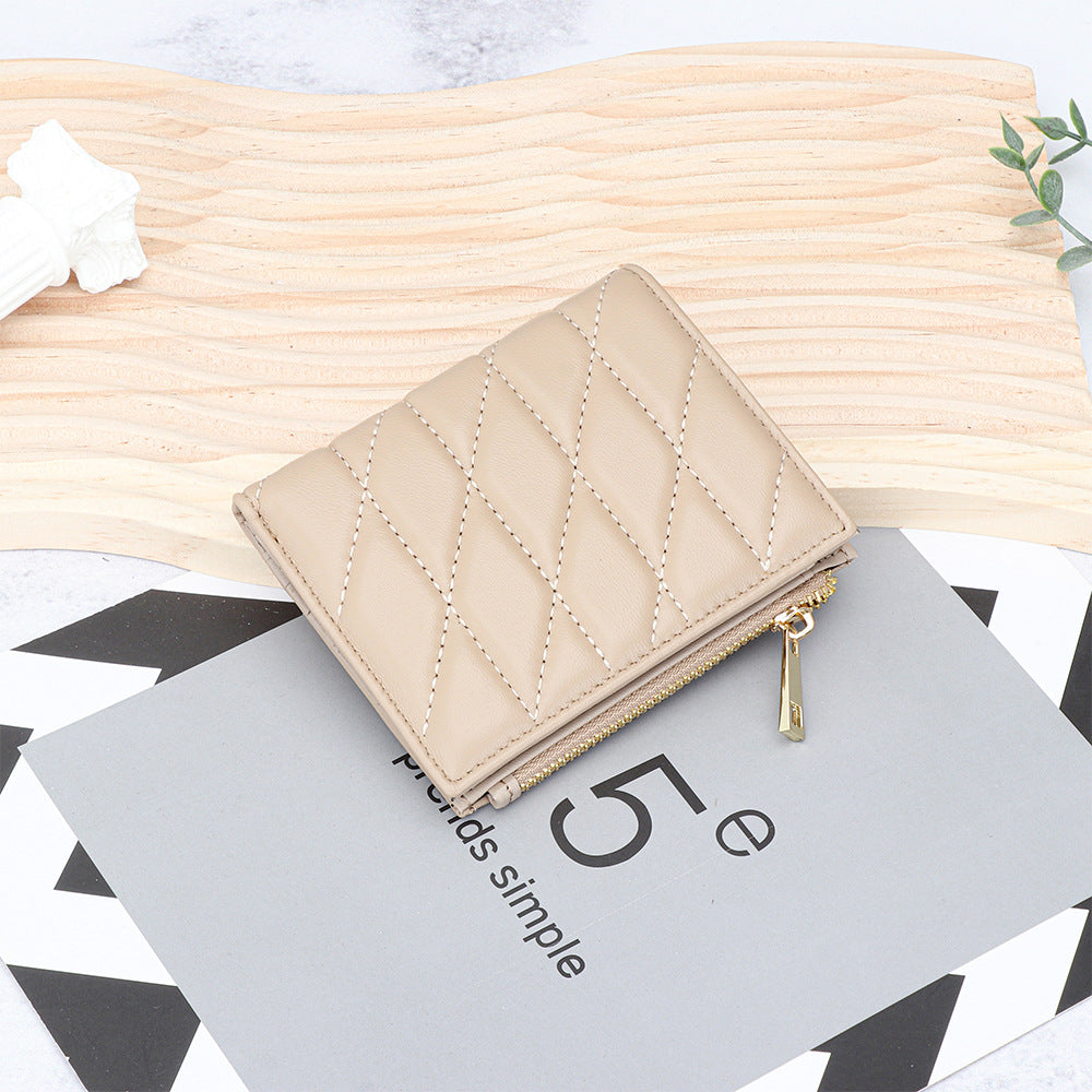 Women's Sheepskin Multiple Slots Fold Genuine Leather Ladies Wallet